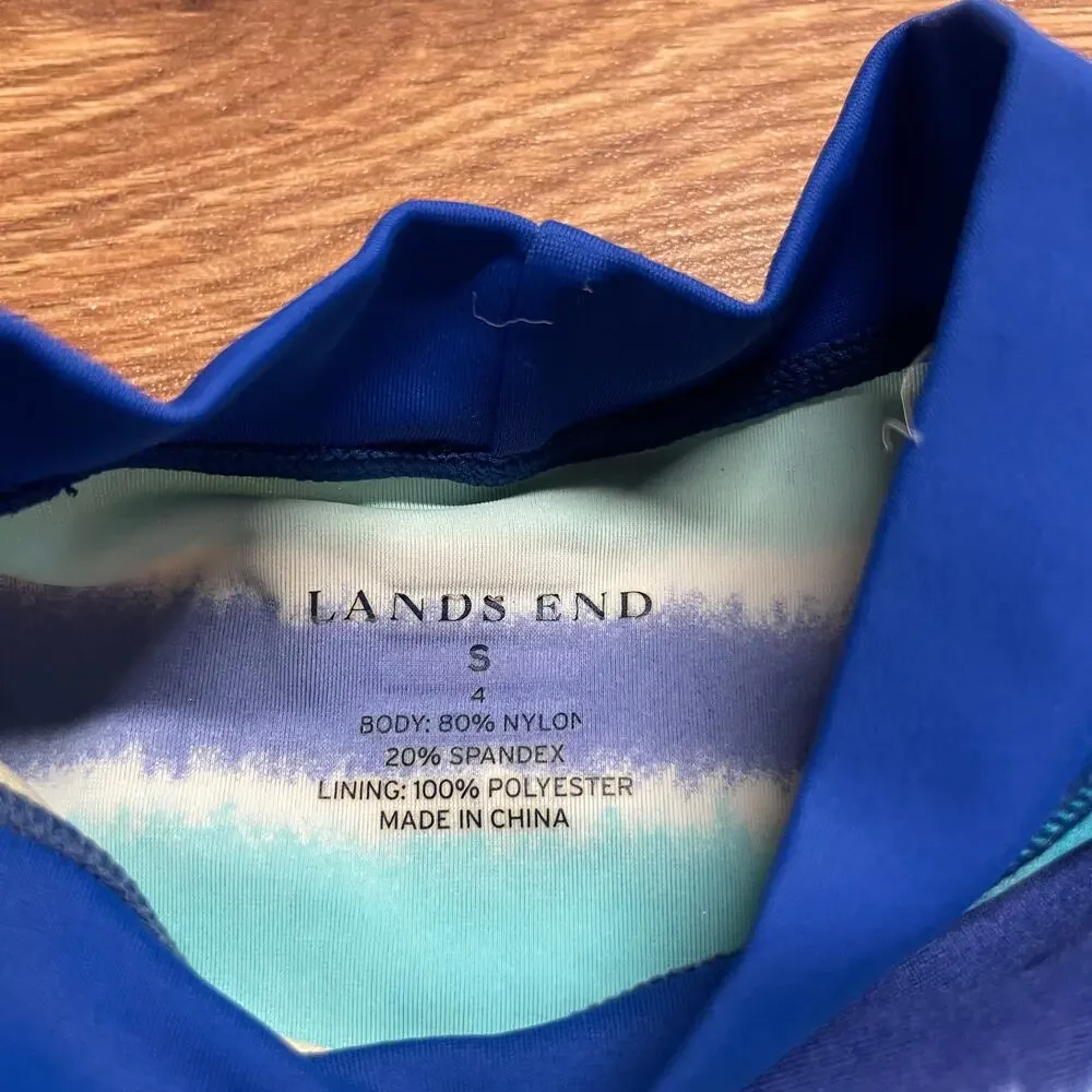 Lands End Blue Teal Girls Short Sleeve Rash Guard Size 4/Small Striped